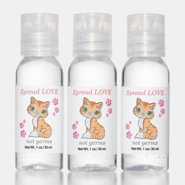 Cute kitty cat & flowers spread love not germs hand sanitizer (Set)