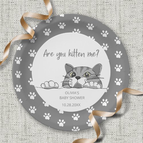 Cute Kitty Cat Gender Neutral Baby Shower Paper Plates