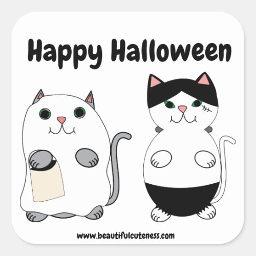 Cute Kitty Cat Ghost Monster Halloween Personalize Square Sticker