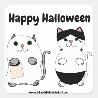 Cute Kitty Cat Ghost Monster Halloween Personalize Square Sticker