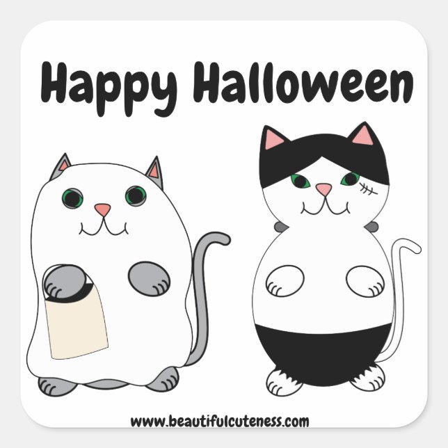 Cute Kitty Cat Ghost Monster Halloween Personalize Square Sticker (Front)