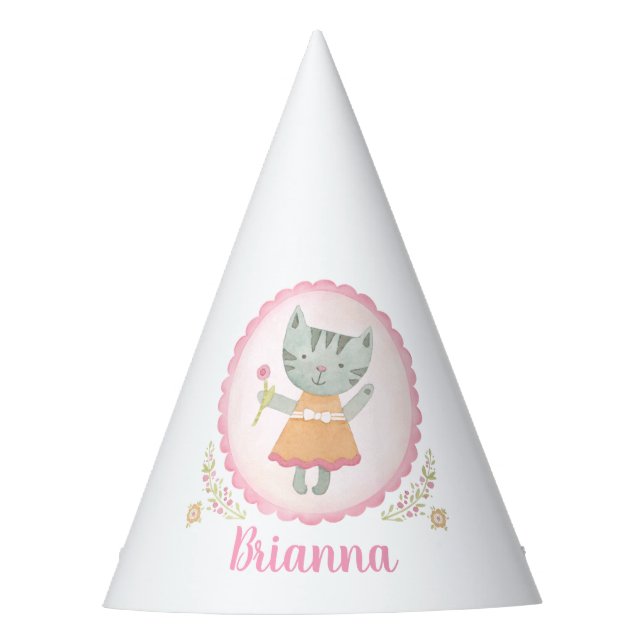 Cute Kitty Cat Girl Birthday Party Hat (Front)