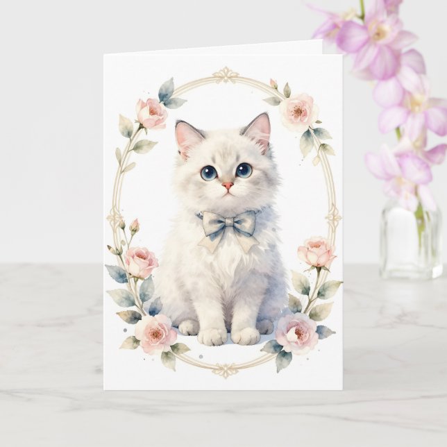 cute kitty cat greeting card (Orchid)