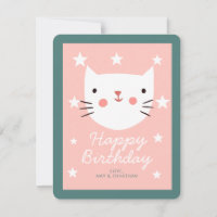 Cute Kitty Cat Happy Birthday Holiday Card