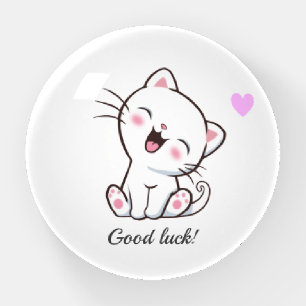 Cute Kitty Cat & Heart on White Paperweight
