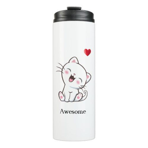 Cute Kitty Cat  Heart Thermal Tumbler