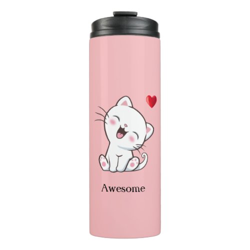 Cute Kitty Cat  Heart Thermal Tumbler