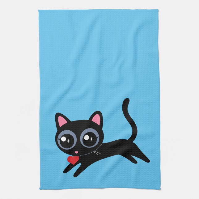 Cute Kitty Cat Heart Thief Gift for Girlfriend Kitchen Towel (Vertical)