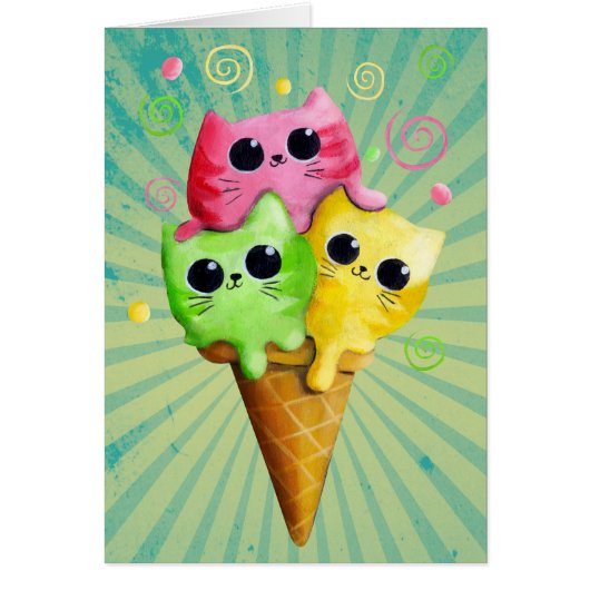 Cute Kitty Cat Ice Cream Cards (Front)