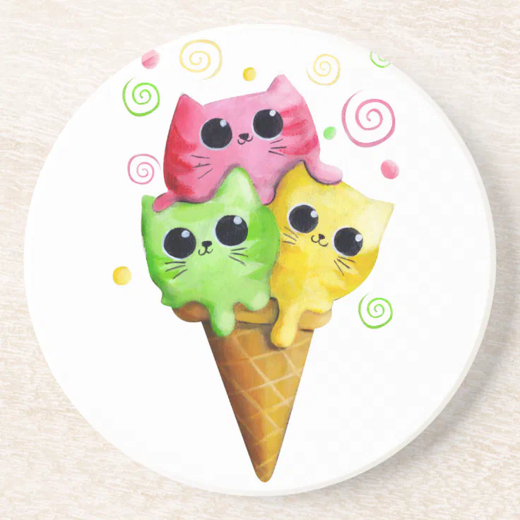 Cute Kitty Cat Ice Cream Drink Coaster Zazzle