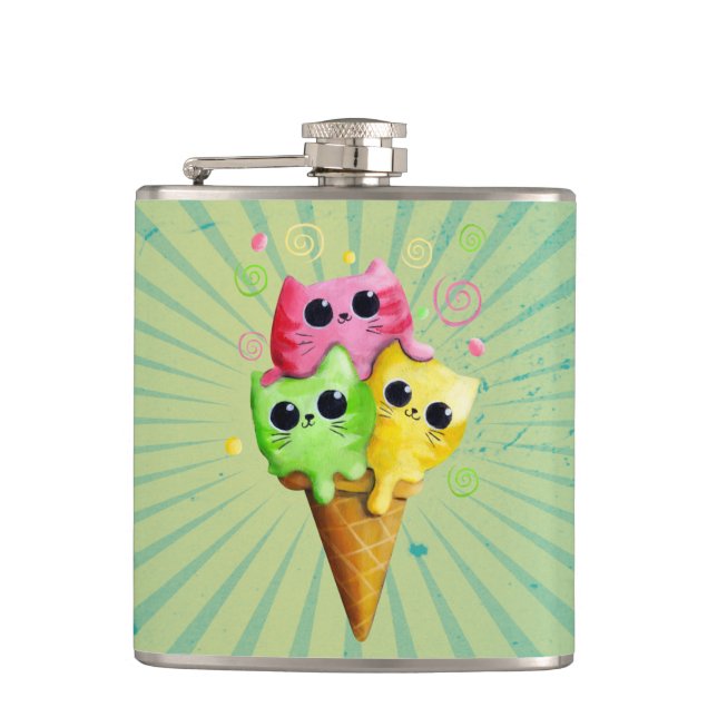 Cute Kitty Cat Ice Cream Hip Flask (Front)