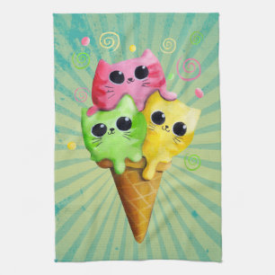 Cute Kitty Cat Ice Cream Kitchen Towel