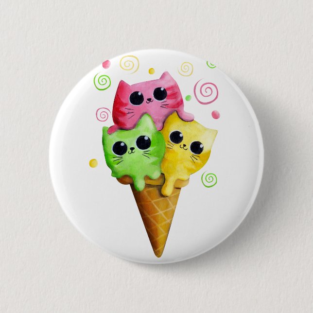 Cute Kitty Cat Ice Cream Pinback Button (Front)