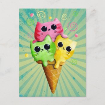 Cute Kitty Cat Ice Cream Postcard by colonelle at Zazzle