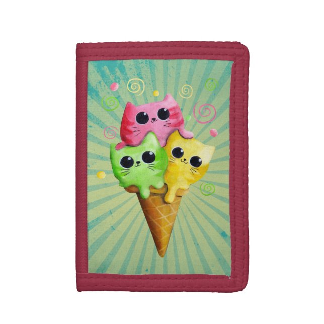 Cute Kitty Cat Ice Cream Trifold Wallet (Front Vertical)
