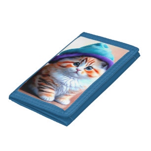 Cute Kitty Cat in a Hat OWN ART Adorable KITTEN Trifold Wallet