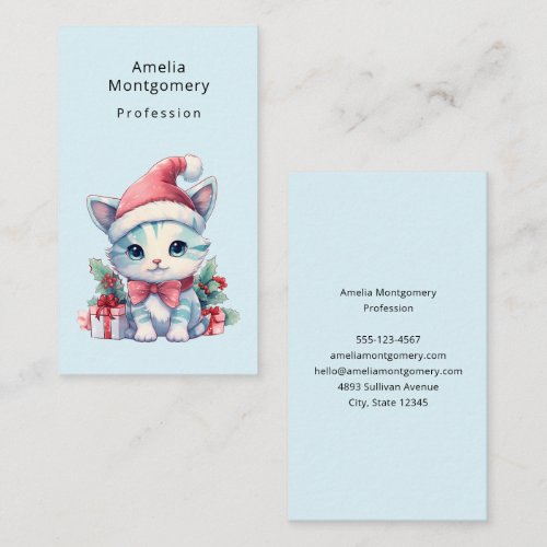 Cute Kitty Cat in a Santa Hat Christmas Business Card