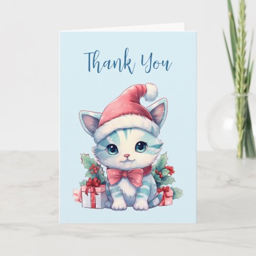 Cute Kitty Cat in a Santa Hat Christmas Thank You Card