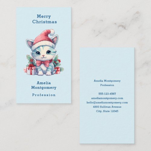 Cute Kitty Cat in a Santa Hat Merry Christmas Business Card