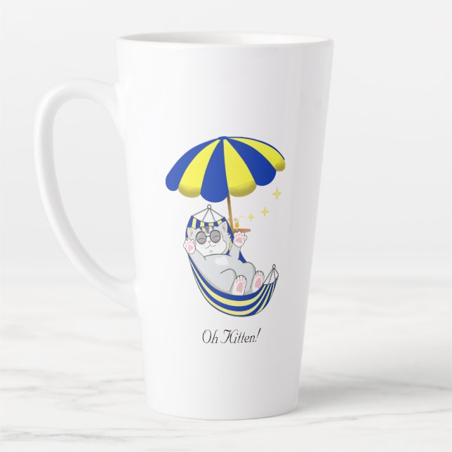 Cute Kitty Cat in Hammock Two-Tone Coffee Mug (Left)