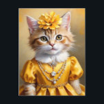 Cute Kitty Cat in Yellow Dress Postcard<br><div class="desc">This is one fancy kitty. She's so elegant in her yellow dress and jewels.</div>