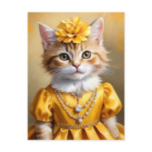 Cute Kitty Cat in Yellow Dress