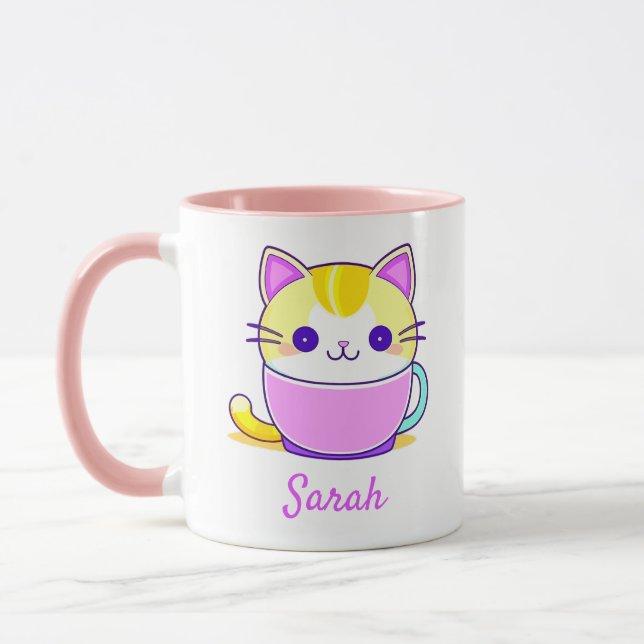 Cute Kitty Cat Kawaii Personalized Name Mug (Left)