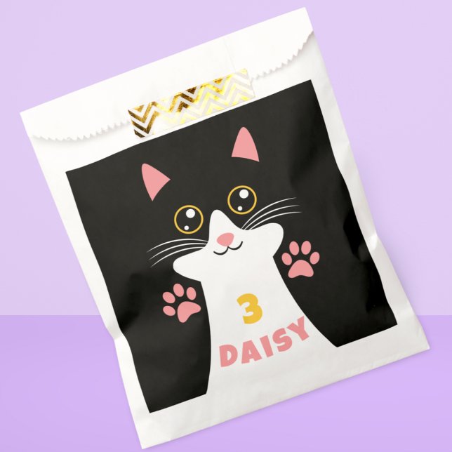Cute Kitty Cat Kid's Birthday Party Favor Bag (Cute kitty cat favor bag with custom name and age kid's birthday parties)