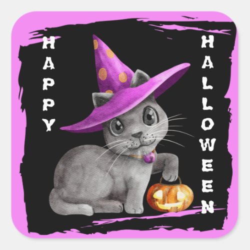 Cute Kitty Cat Kids Halloween Square Sticker