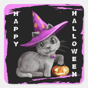 Cute Kitty Cat Kids Halloween Square Sticker