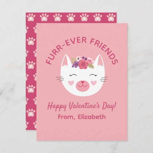 Cute Kitty Cat Kids Valentines Day Classroom Note Card