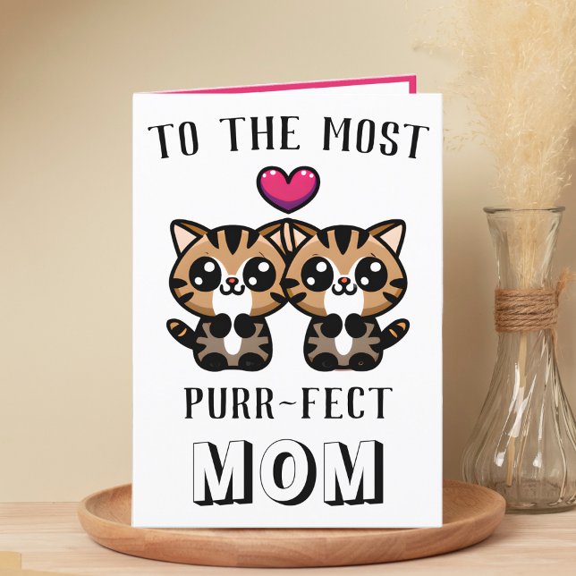 Cute Kitty Cat Kitten Pun Mom Happy Birthday Thank You Card (cute kitten purr birthday card for mom)