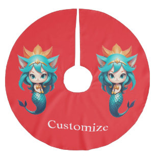 Cute Kitty Cat Mermaid Thunder_Cove Brushed Polyester Tree Skirt