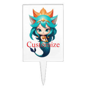 Cute Kitty Cat Mermaid Thunder_Cove  Cake Topper
