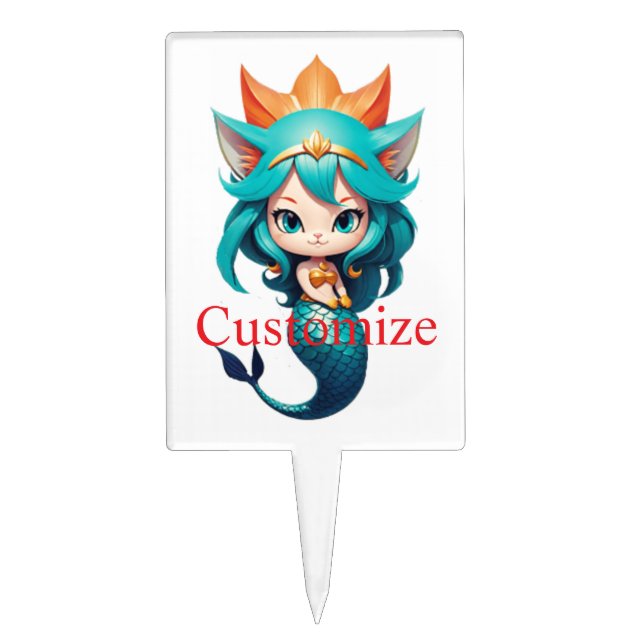 Cute Kitty Cat Mermaid Thunder_Cove  Cake Topper (Front)