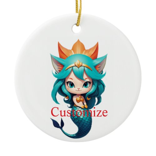 Cute Kitty Cat Mermaid Thunder_Cove Ceramic Ornament