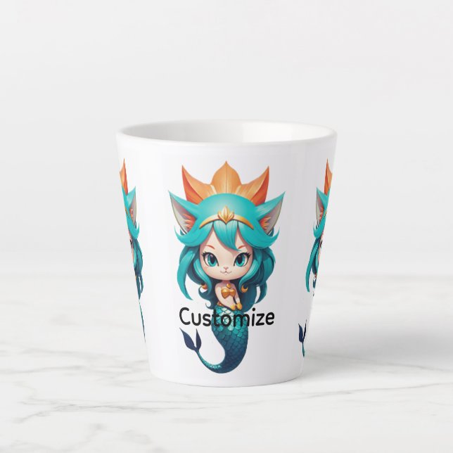 Cute Kitty Cat Mermaid Thunder_Cove Latte Mug (Front)