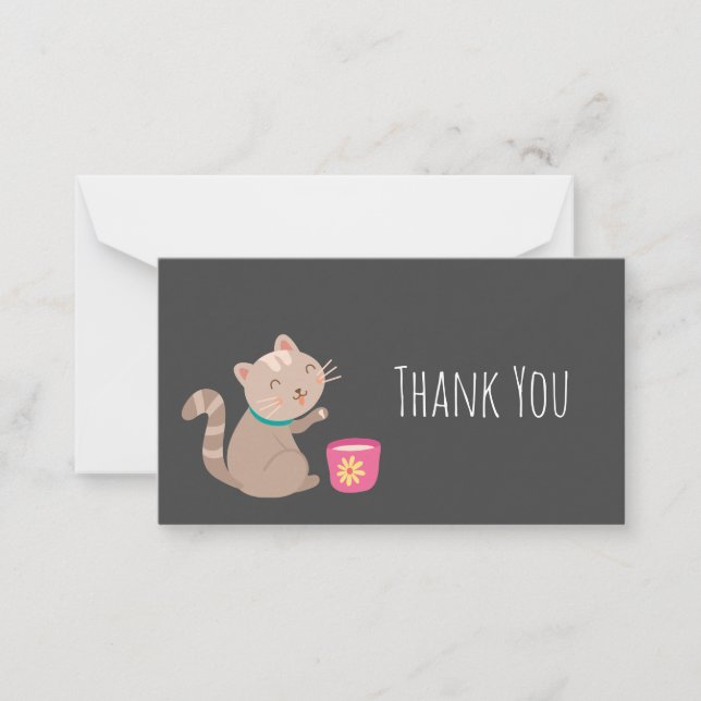 Cute Kitty cat mint teacup Note Card (Front)