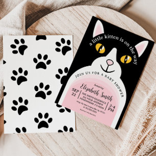 Cute Kitty Cat Modern Arch Girly Baby Shower Invitation
