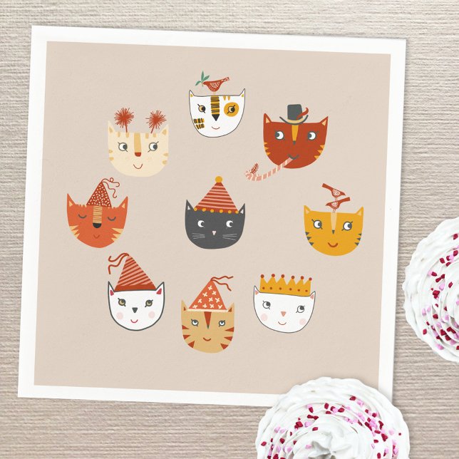 Cute Kitty Cat Napkins (Cute kitty cat themed party paper napkin)
