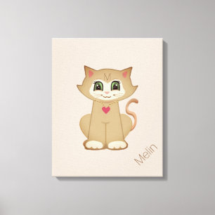 Cute Kitty Cat on Beige Canvas Print