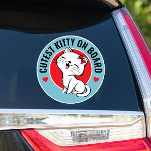 Cute Kitty/Cat On Board Round Car Sticker