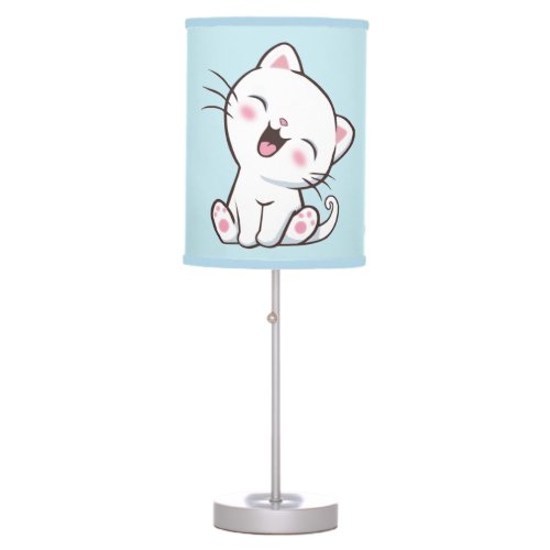 Cute Kitty Cat on Light Blue Table Lamp