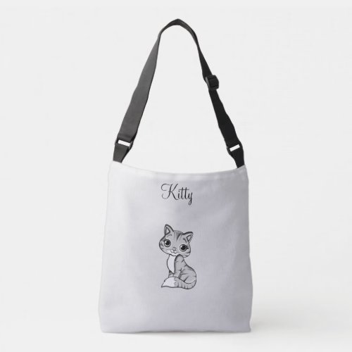 Cute kitty cat on light gray crossbody bag
