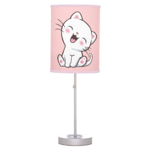 Cute Kitty Cat on Pink Table Lamp
