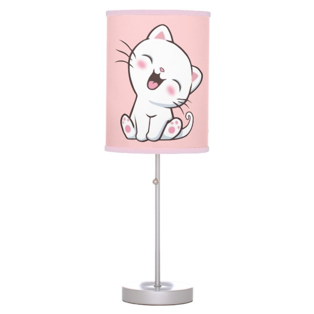 Cute Kitty Cat on Pink Table Lamp (Front)