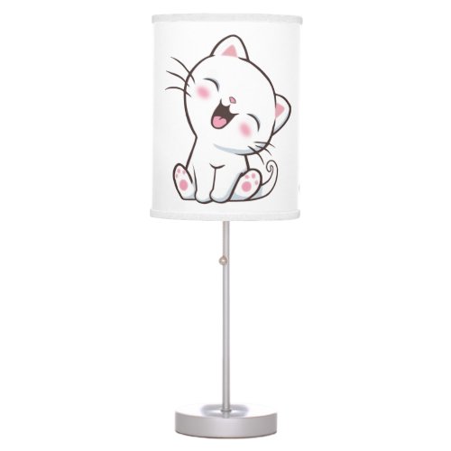 Cute Kitty Cat on White Table Lamp