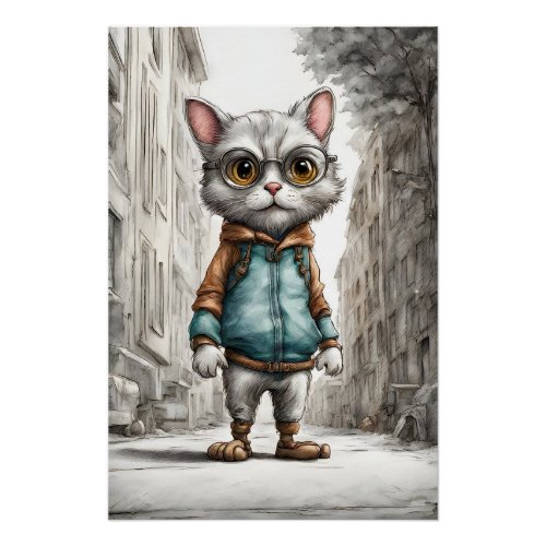 Cute Kitty Cat Out for a Walk Poster