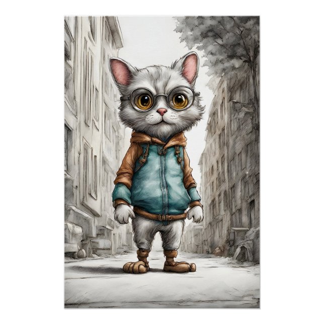 Cute Kitty Cat Out for a Walk Poster (Front)
