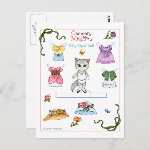 Cute Kitty Cat Paper Doll Postcard | Zazzle